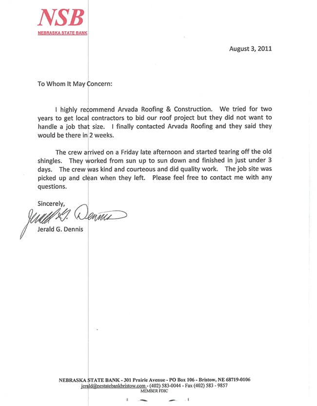 arvada roofing and construction referral letter 1