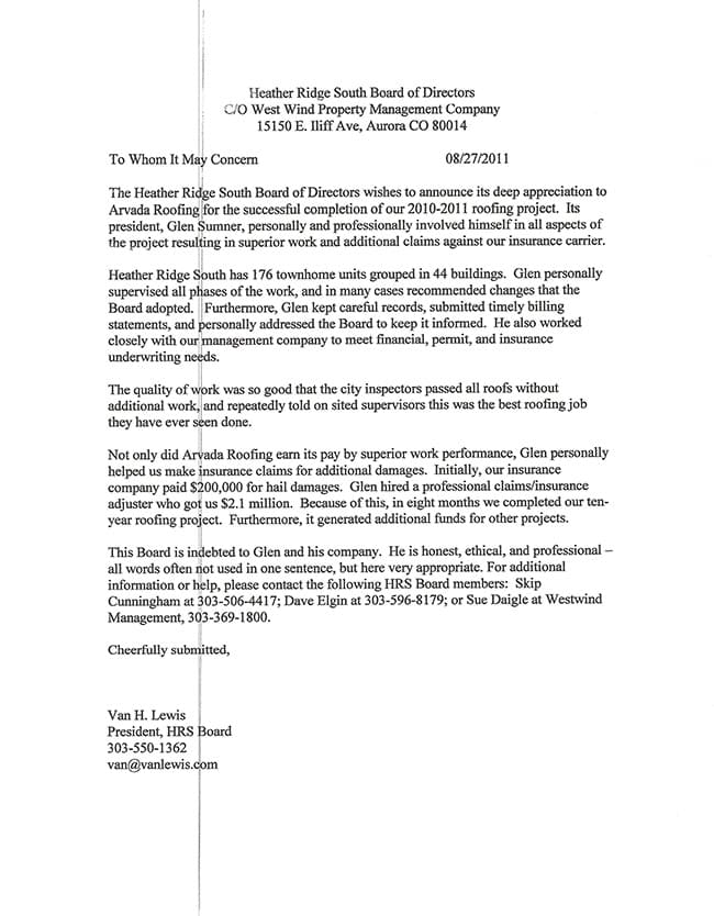 arvada roofing and construction referral letter 2
